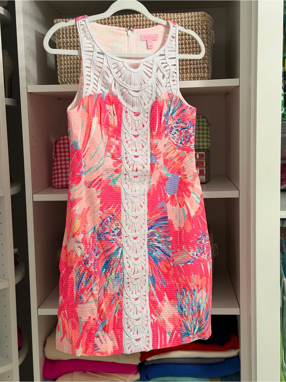 Lilly Pulitzer Pink Tropical Shift Dress White Cutout Detail Size 0